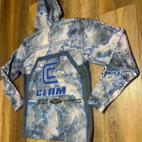 Clam Pro Icearmour Fishing Hoodie Sweatshirt Mens Medium Blue White Outdoorsman - Picture 6 of 9